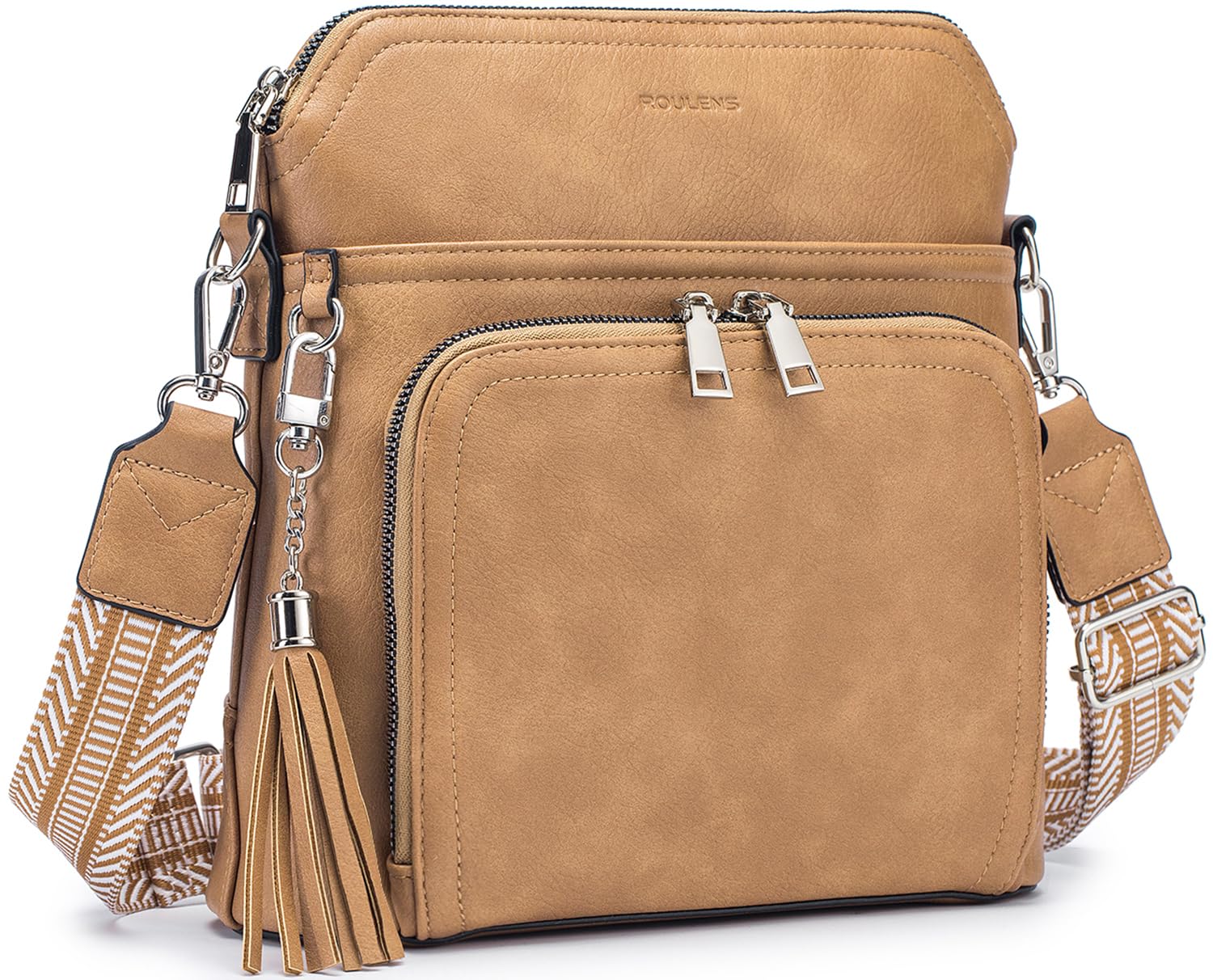 Roulens Crossbody Purse for Women Vegan Leather Medium Crossbody Wallet Bag for Travel Women Shoulder Handbags with Tassel
