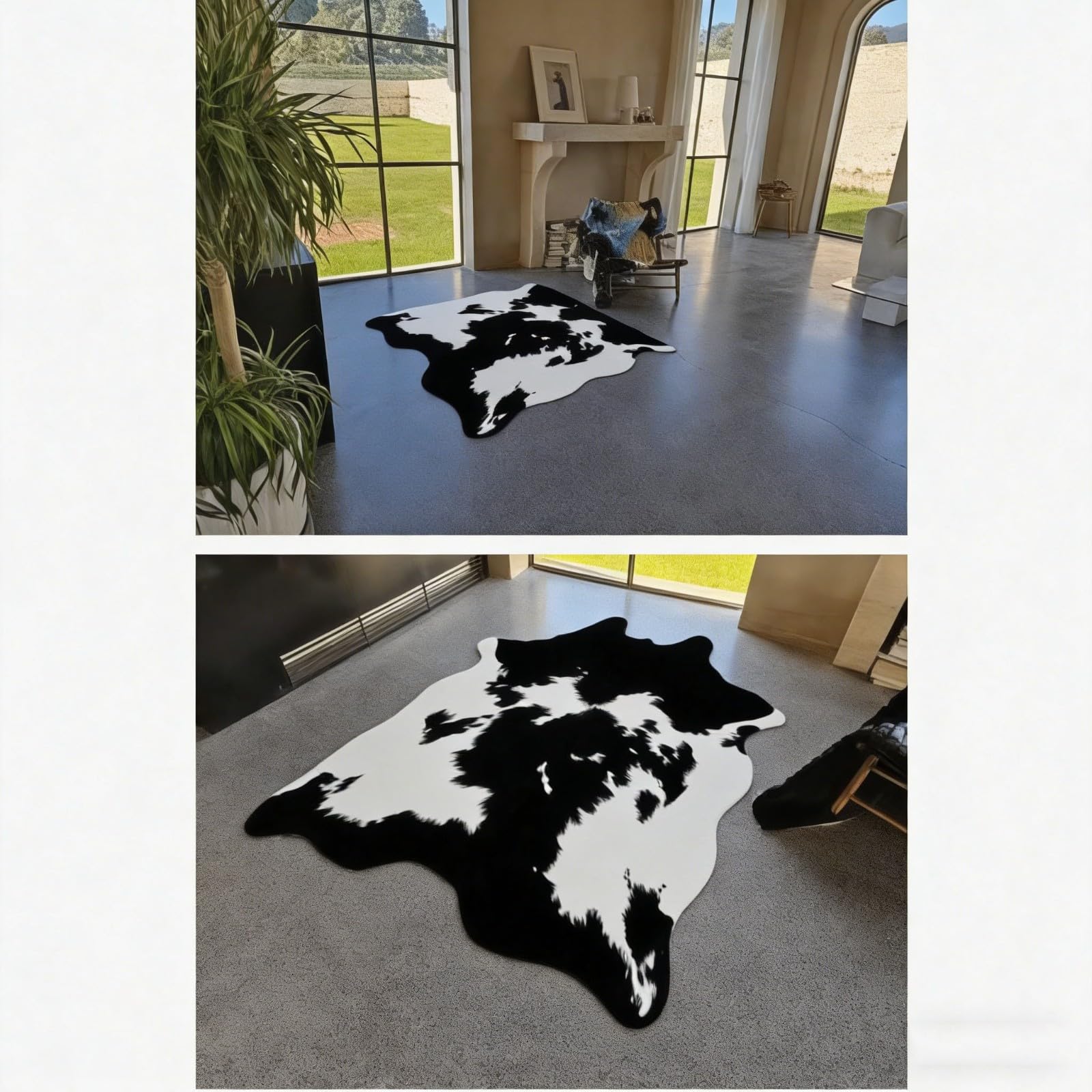 Pelliccia Sintetica Bianco e Nero Tappeto - Finta Mucca Short Pile Tappeto per Salotto Camera da Letto, 200x140cm, Black White tappeti