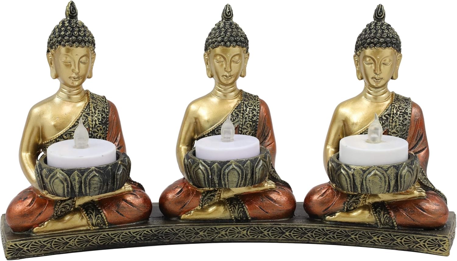 Ebros Trikaya Three Meditating Dipankara Shakyamuni Maitreya Buddhas with Ushnisha Votive Tea Light Candles Holder Statue 10.75" L Buddhism Bodhisattva Feng Shui Zen Buddha Candle Holders Figurine