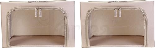 Periea Oxford - Cajas de almacenamiento con marco de acero, debajo de la cama o en el armario, paquete de 2 organizadores grandes (camel)