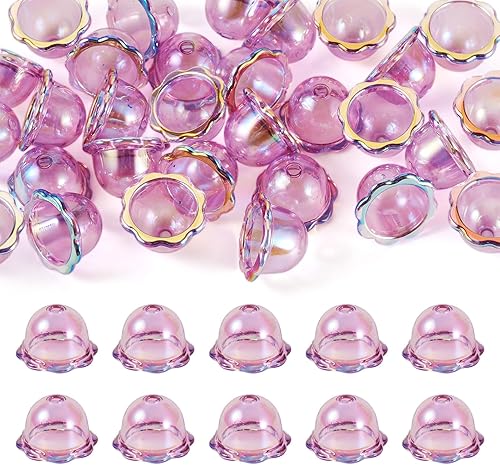 Vista 35 de FASHEWELRY 10 piezas Tapas de Flores de Vidrio Hechas a Mano Cuentas Florales de Cristal Transparentes en Forma de Trompeta Espaciadores de Flores a