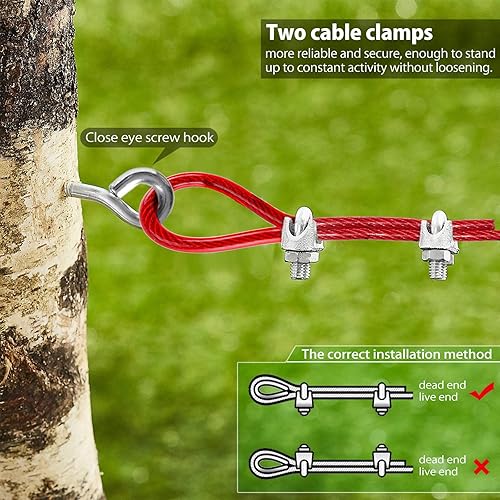 Miniatura 5 de Sistema de carretilla aérea resistente para perros pequeños a grandes, cable de funcionamiento de 100 pies75 pies con cable de pasillo de 10 pies