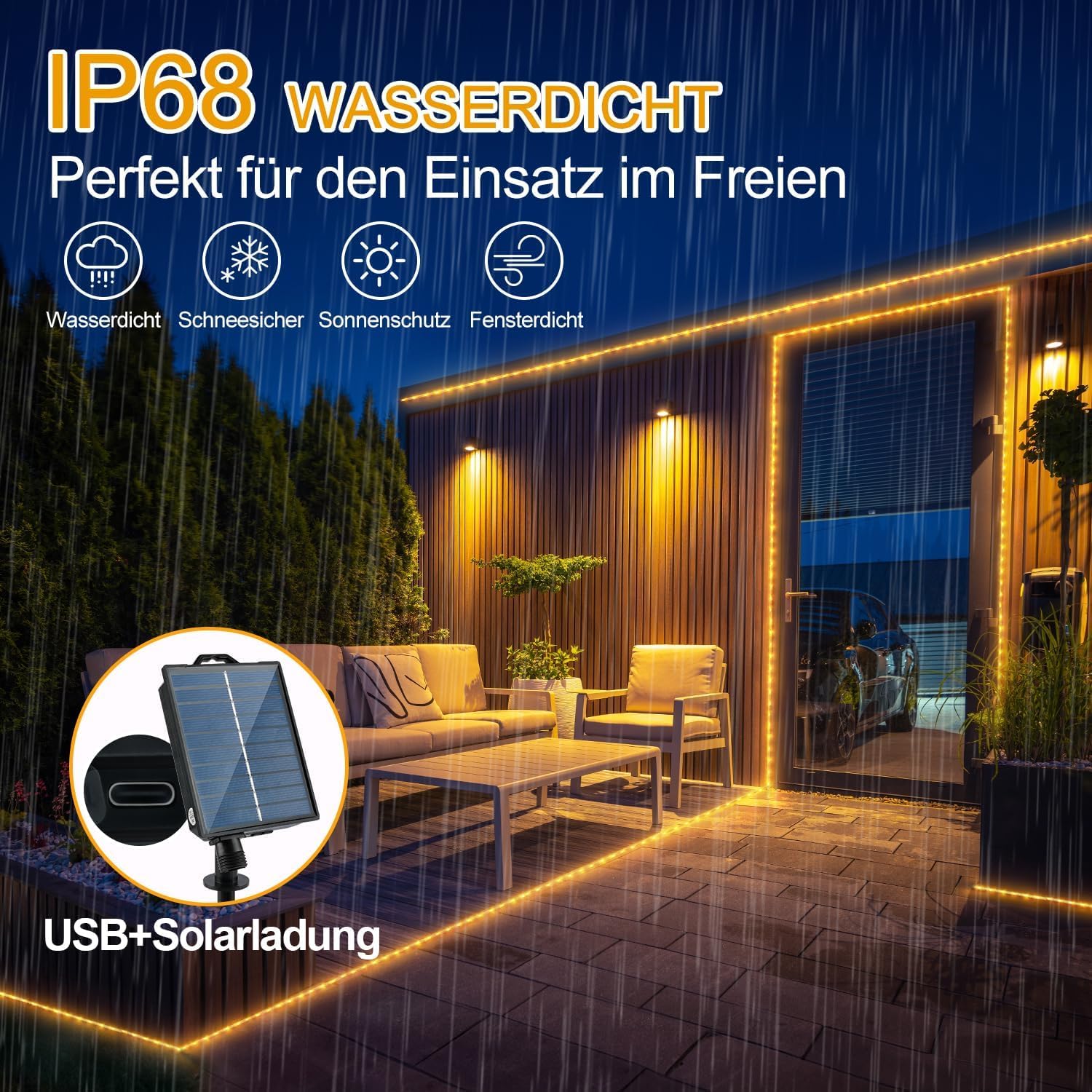 StarryEver Tubo solare a LED per esterni, 20 m, 800 LED, luce bianca calda, per esterni, con funzione di ricarica USB e telecomando, per feste, trampolino, giardino, balcone