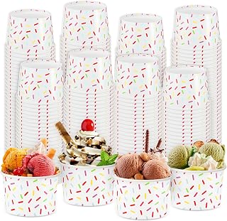 100 Pcs Donut Sprinkles Ice Cream Bowls Disposable 8 oz Paper Sundae Bowls White Dessert Snack Hot Soup Cups for Birthday Baby Shower Wedding Ice Cream Party Supplies