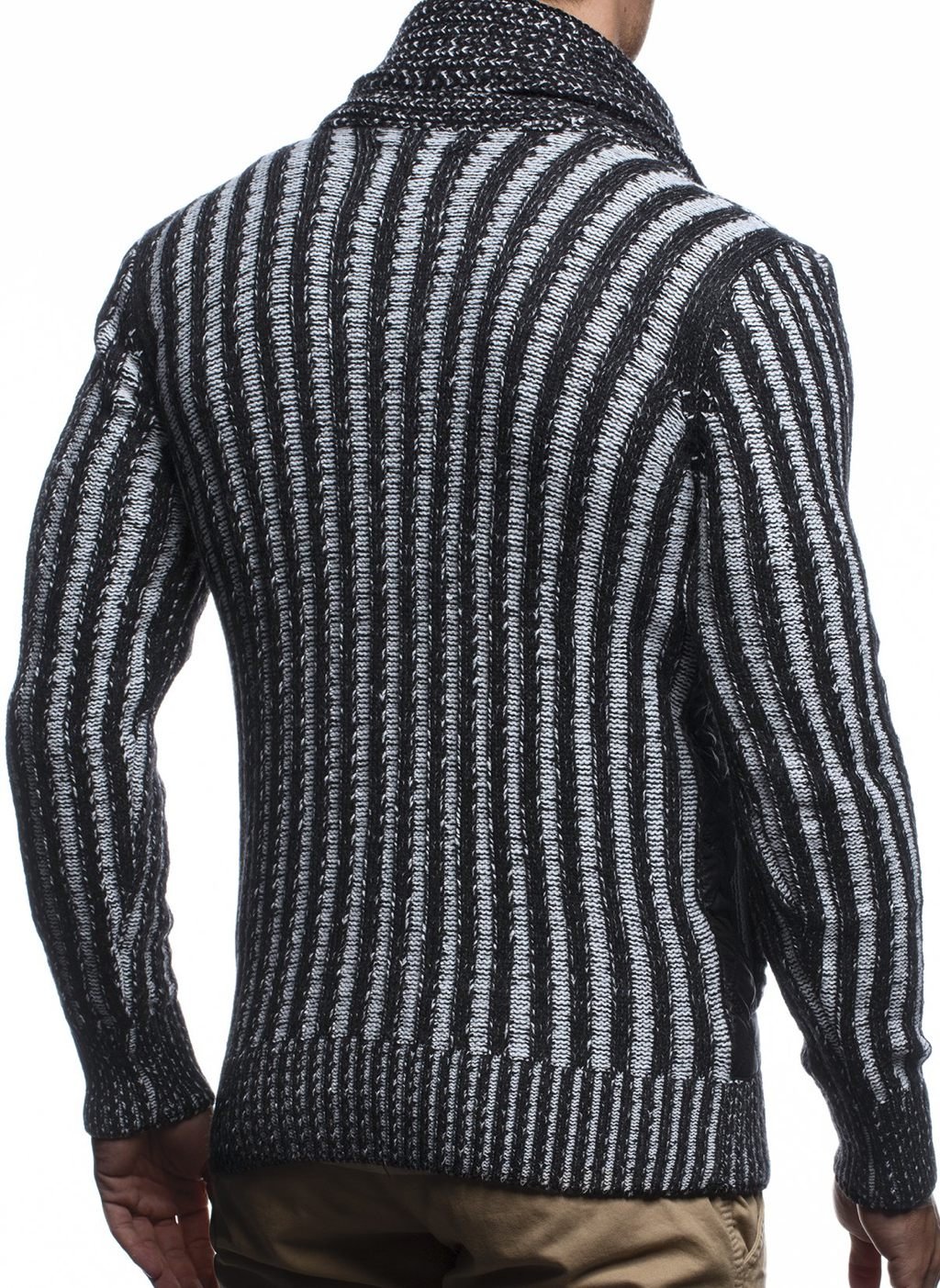 Leif Nelson Herren Strickjacke Schalkragen Slim Fit Winter-Freizeit-Jacke Sommer Moderne Männer Pulli Grobstrick Sweatjacke Langarm Herren schwarzer Hoodie-Pullover LN5305
