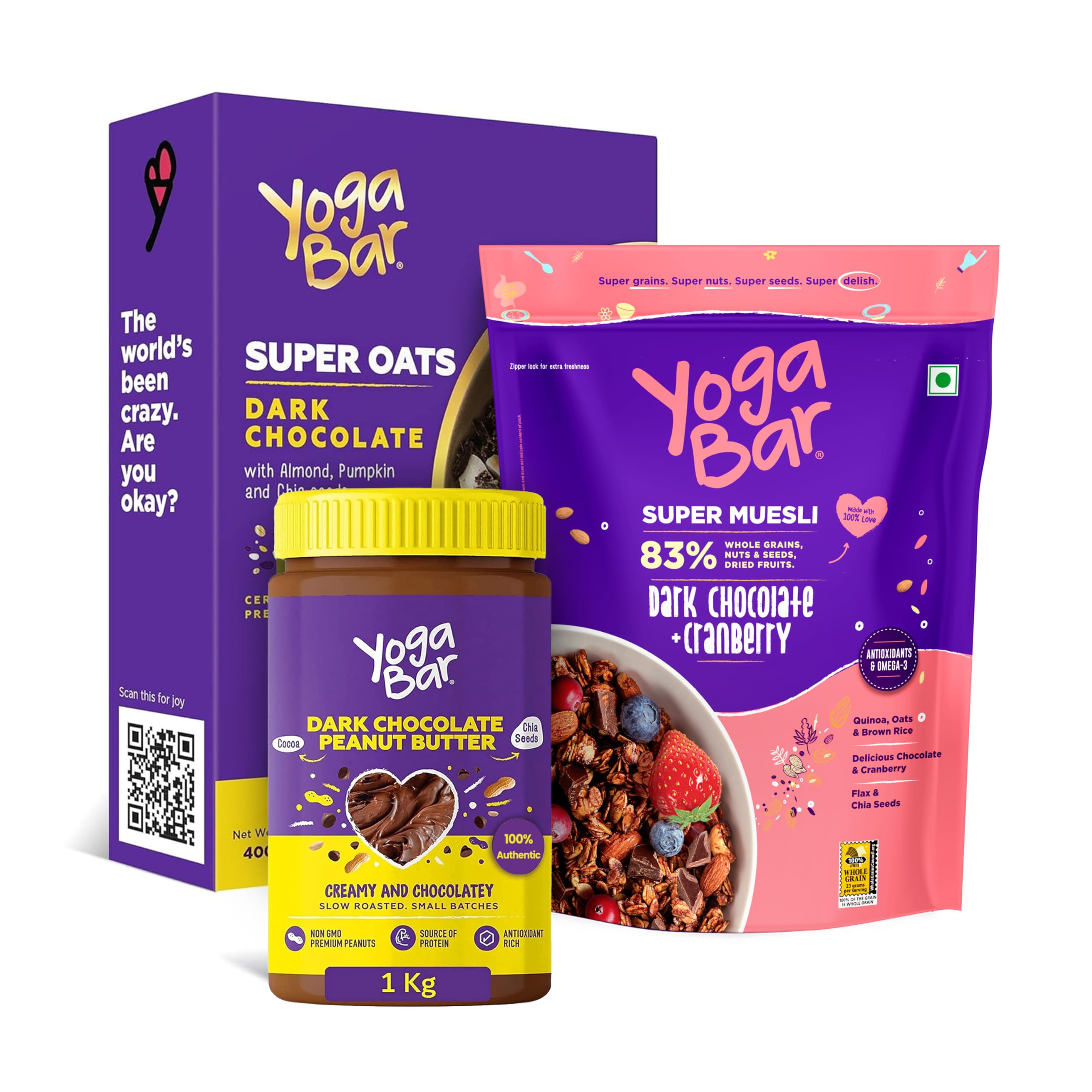 Yogabar Chocolatey Breakfast Combo | Dark Chocolate Muesli 400g | Dark Chocolate Oats 400g | Dark Chocolate Peanut Butter 400g Combo (Muesli - 400g, Oats - 400g, Peanut Butter - 400g) (B09B2CS6QQ) Amazon Price History, Amazon Price Tracker