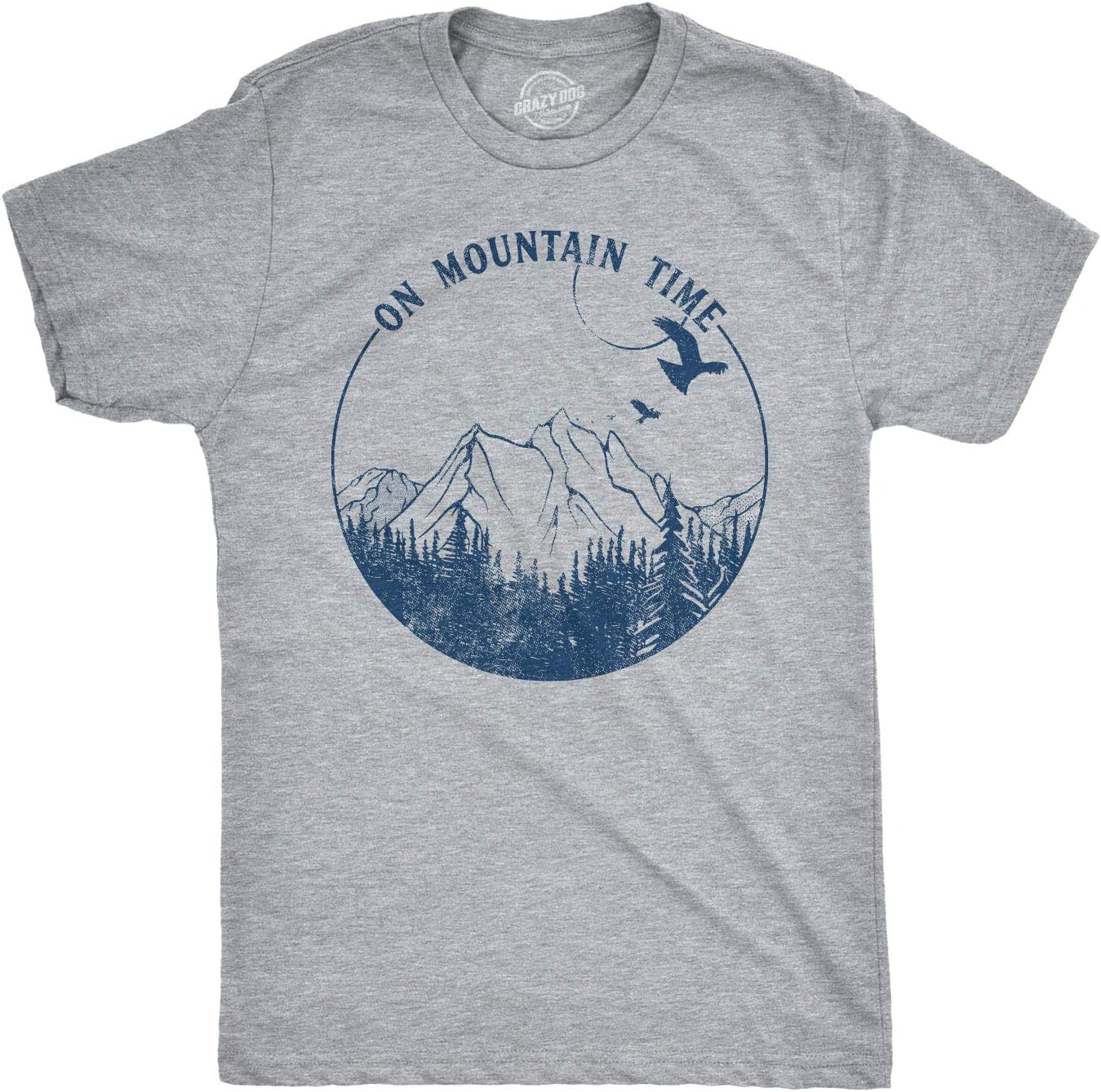 Mens On Mountain Time T Shirt Cute Hiking Camping Gift Happy Camper Tee for Guys