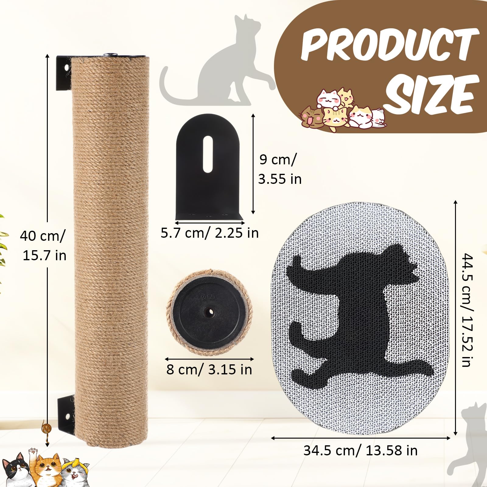 CroBlissful 2 Pcs Wall Mounted Cat Scratcher 16 Inches Sisal Rope Scratching Post Cat Wall Scratcher Cardboard Cat Scratch Pad Furniture Protector for Indoor Kittens Scratch Climbing with Screws