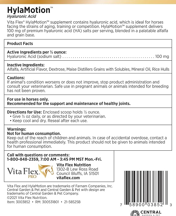 Vita Flex Pro Hylamotion Hyaluronic Acid Horse Joint Supplement, 2.5 lbs