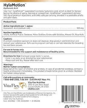 Vita Flex Pro Hylamotion Hyaluronic Acid Horse Joint Supplement, 2.5 lbs