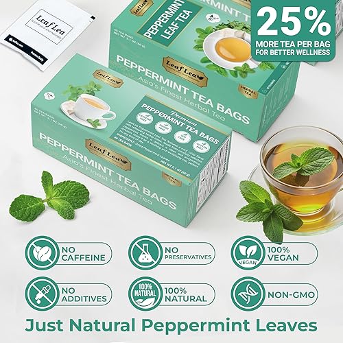 Miniatura 7 de LeafLea - Té de hojas de menta natural con sabor fresco, favorece la digestión con suavidad, té de menta piperita, sin cafeína, sin azúcar, vegano,