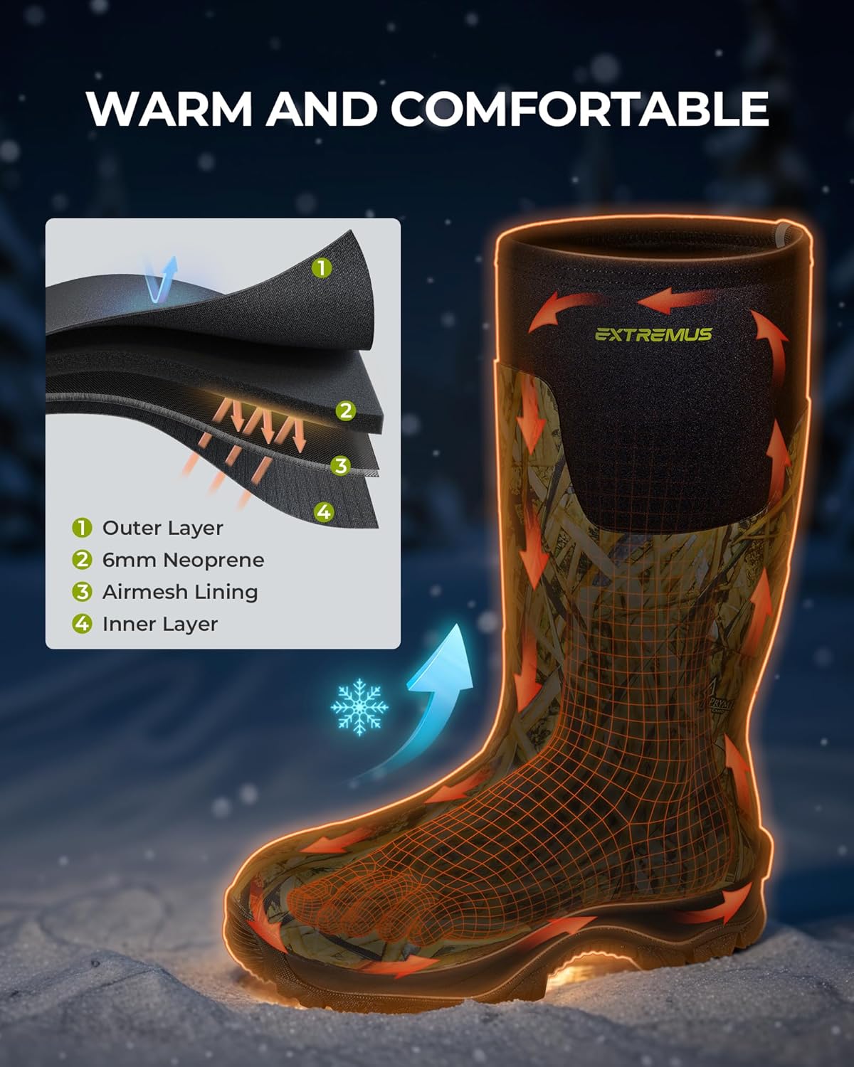Extremus MudRidge Hunting Boots by KastKing, Men’s Waterproof Insulated Rubber Boots with 6mm Neoprene, All-terrain Anti-slip Sole, Warm Cold Weather Hunting, Fishing, Hiking & Farm Boots - Image 4