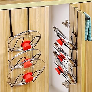 YIGII 2 Pack Cabinet Door Pot Lid Organizer/Pot Lid Holder - Over the Door Lid Organizer for Storage Pot And Pan Cover, Inside the Cabinet-Hanging 6-Tier Pot Lid Rack, Black