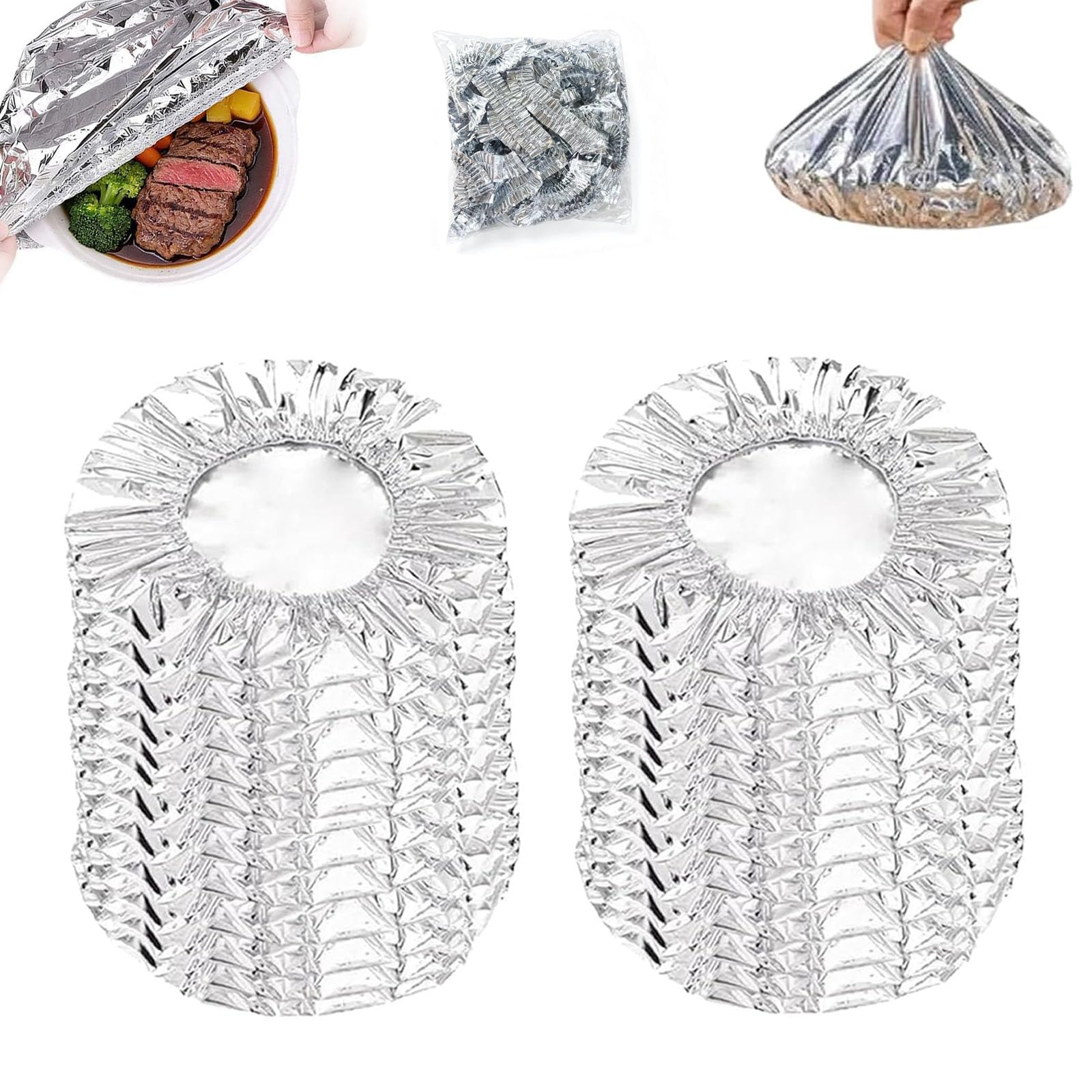 Cobertores De Aluminio Para Comida, Reusable Aluminum Foil Food Covers, Insulated Food Cover with Aluminum Lining, Aluminium Foil Elastic 𝐅ood Bowl Storage Cover for Meals Vegetables Fruits (50PCS)