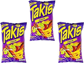 Takis Fuego Hot Chili Pepper & Lime Flavored Corn Snacks 9.9 oz (Pack of 3)