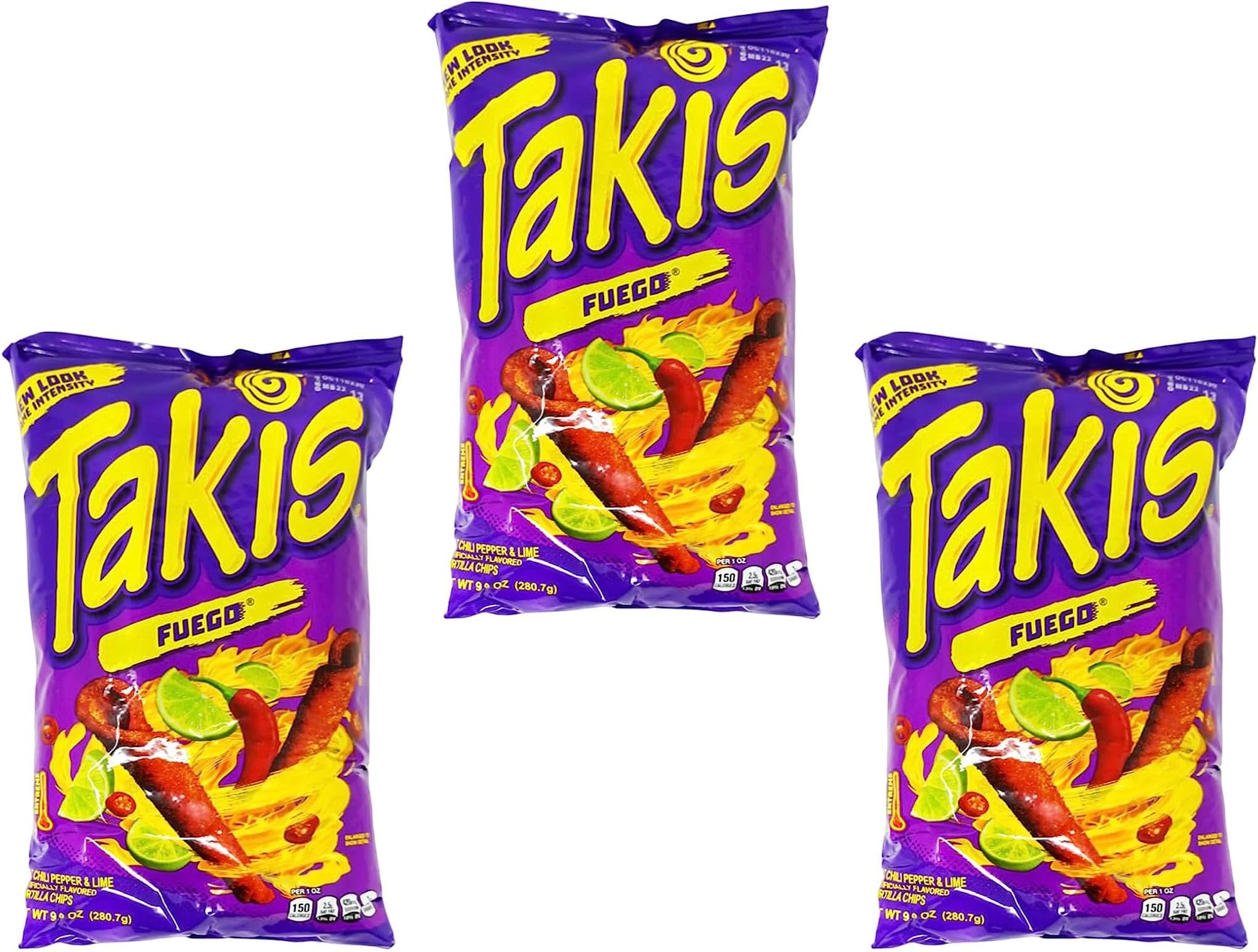 Takis Fuego Hot Chili Pepper & Lime Flavored Corn Snacks 9.9 oz (Pack of 3)