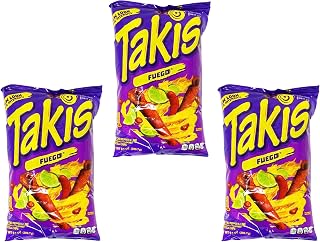 Takis Fuego Hot Chili Pepper & Lime Flavored Corn Snacks 9.9 oz (Pack of 3)
