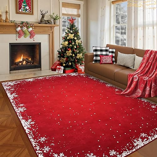Miniatura 11 de RUGSREAL Alfombra de Área Grande de Navidad 8x10 Alfombra Interior de Dormitorio Alfombra de Área Lavable de Navidad Antideslizante de Pelo Bajo