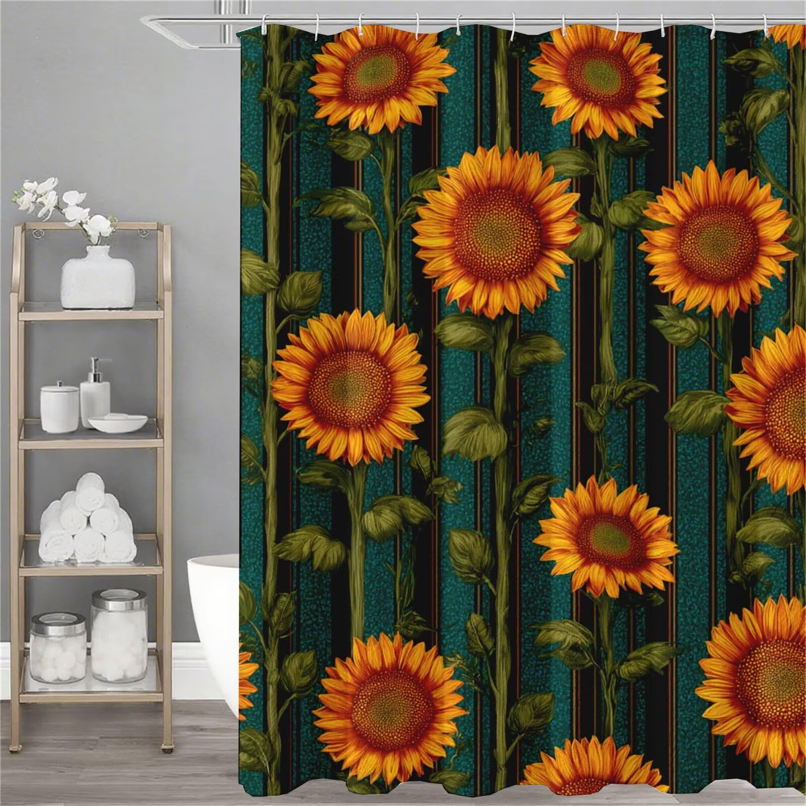 Rideau de douche tournesol 150x180cm avec 12 crochets