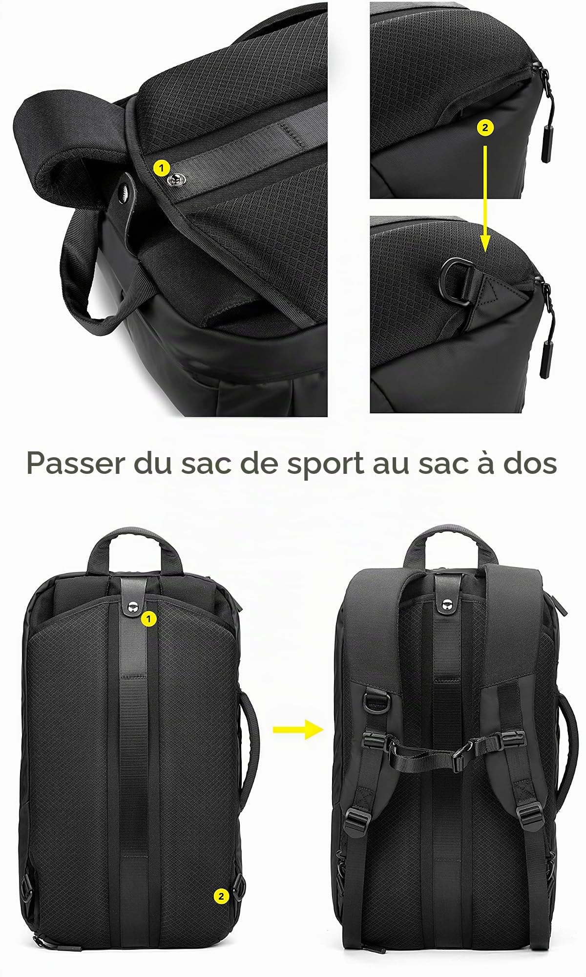 Fitgriff® Sac de Sport a Dos - Sacs à Dos avec Compartiment pour Chaussures et Ordinateur Portable - pour Voyage et Fitness - Homme & Femme, Backpack (35L) (Black)