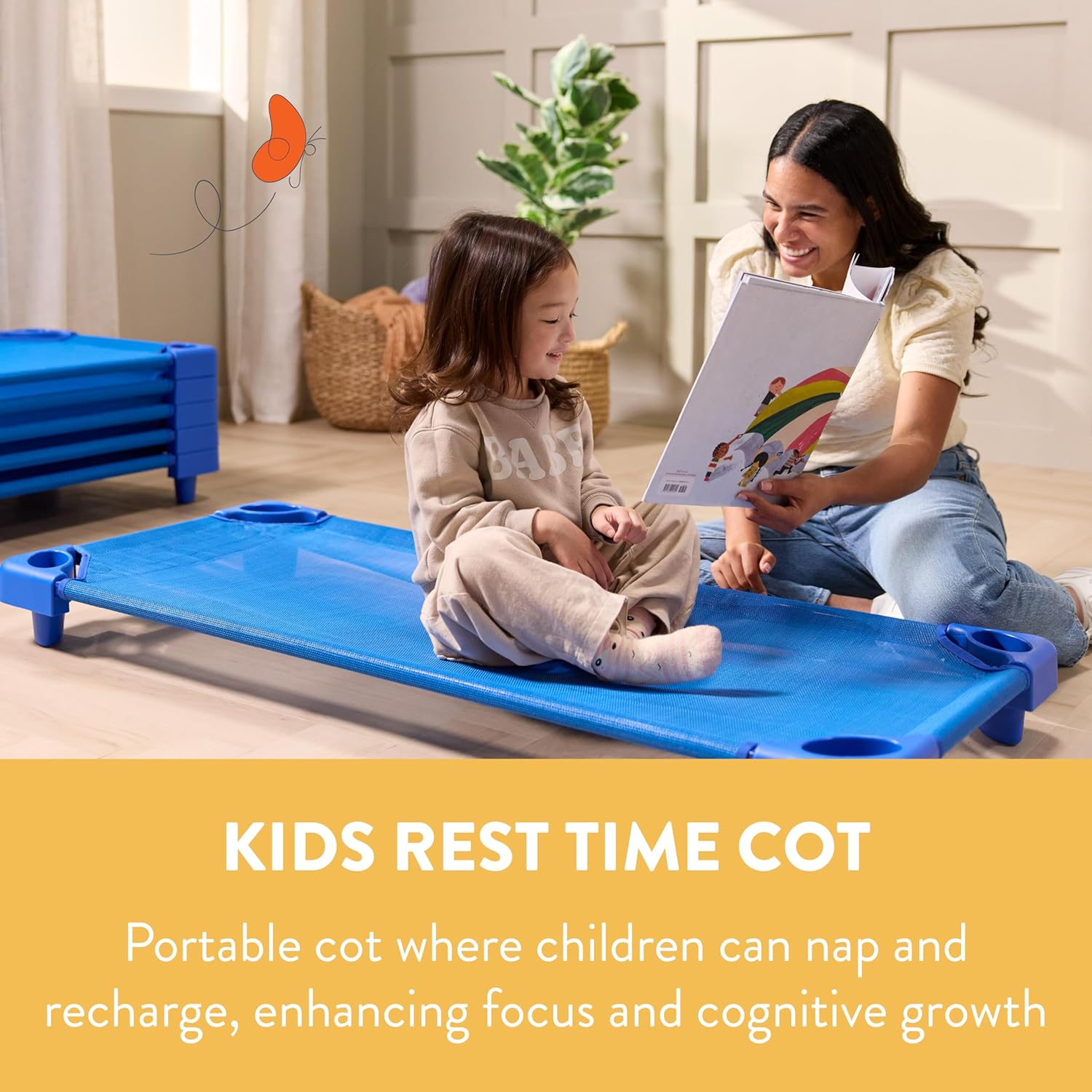 Sleepline Stackable Cots, Ready-to-Assemble, Sleeping Cot, Blue, 6-Pack