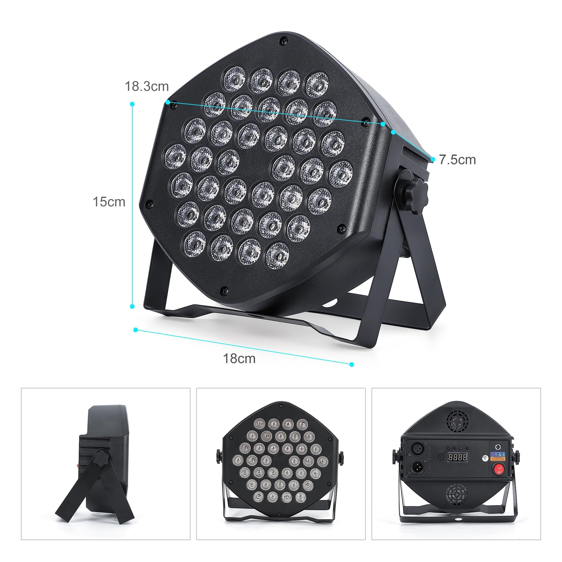 Luces Par LED DJ RGB recargables de 36 LEDs – 7 modos de iluminación, control DMX y remoto flexible – Iluminación para fiestas, discotecas, eventos y DJ – Pack europeo de 4 unidades, batería
