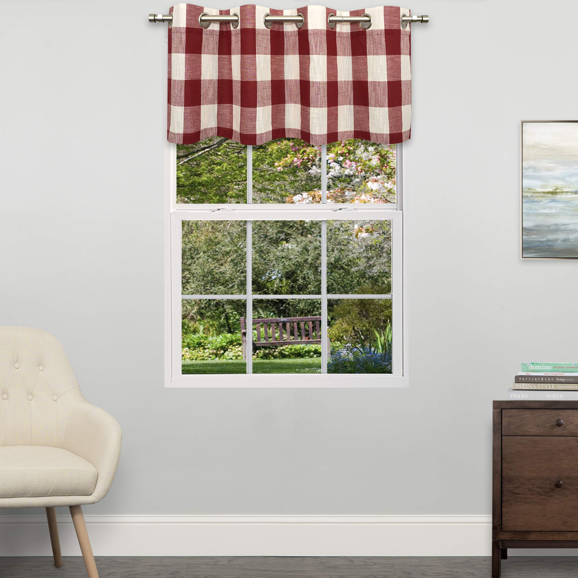 Sweet Home Collection Kitchen Window Curtain Tier, Swag, or Valance Treatment in Stylish and Unique Patterns and Designs for All Home Décor Courtyard Red