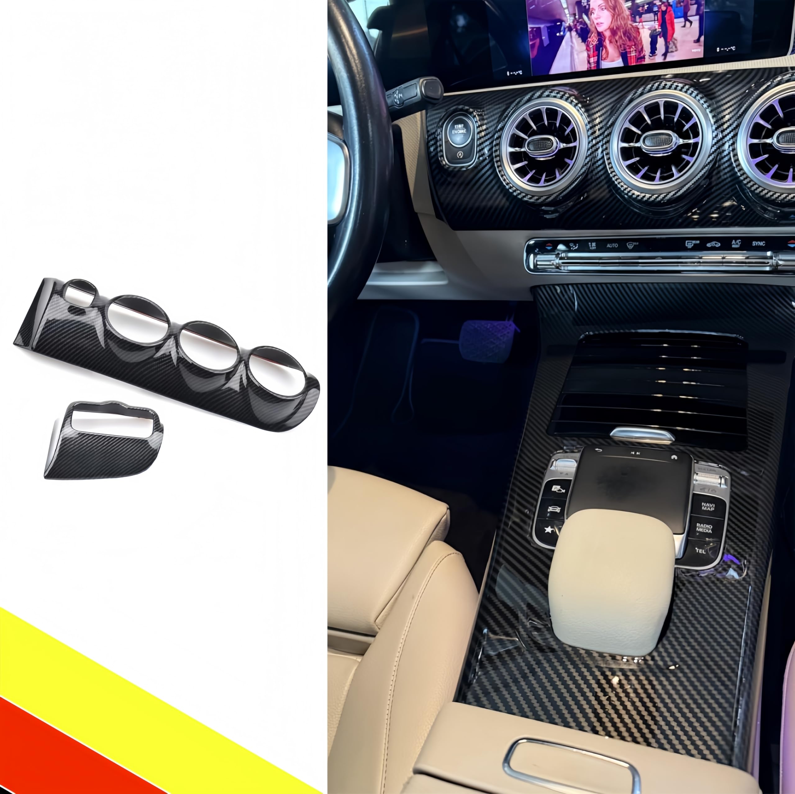 POETRYXIAO Panneau de ventilation de tableau de bord de commande centrale pour Mercedes Classe A CLA W177 V177 C118 X118 2019-2024 (fibre de carbone)