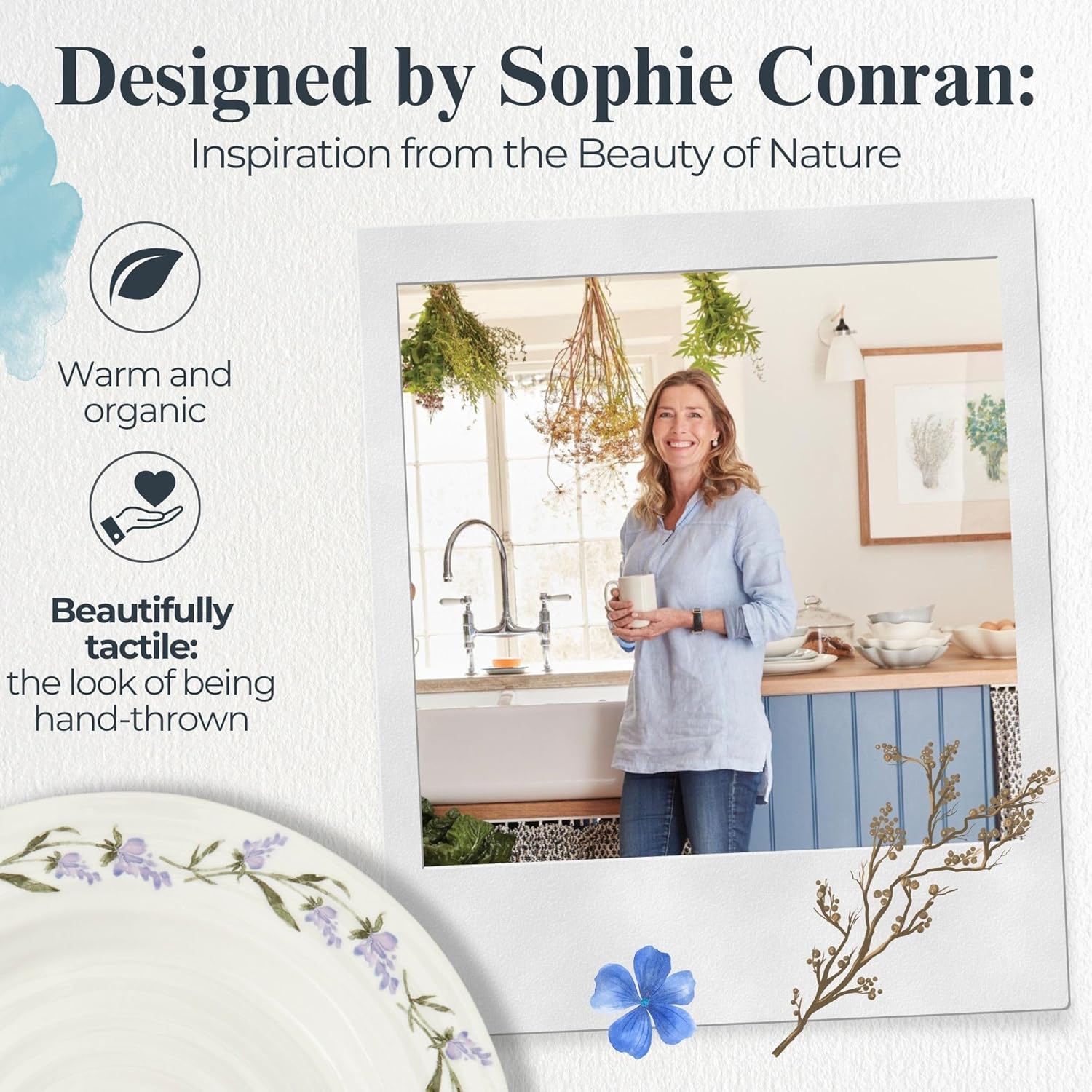 Portmeirion Sophie Conran Lavandula 11" Dinner Plate, Set of 4, Lavender Floral Pattern in Soft Purple-Green - Porcelain Plates for Garden Brunches, Spring Dinners, Weddings & Seasonal Entertaining