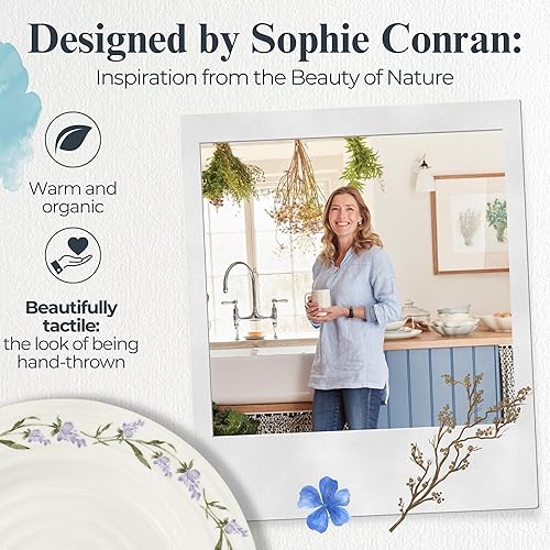 Miniatura 6 de American Atelier Portmeirion Sophie Conran Lavandula Plato de ensalada, plato de cerámica de 8 pulgadas, plato de porcelana blanca para cocina,
