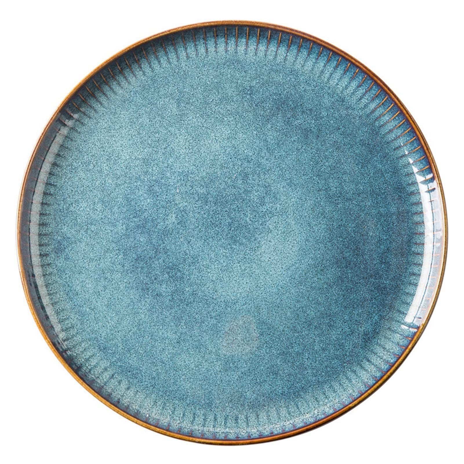 Assiettes Plates Nordic style céramique dîner assiettes riz salade bol bol bol rond plat dessert dessert vaisselle, bleu Assiette (Size : B)