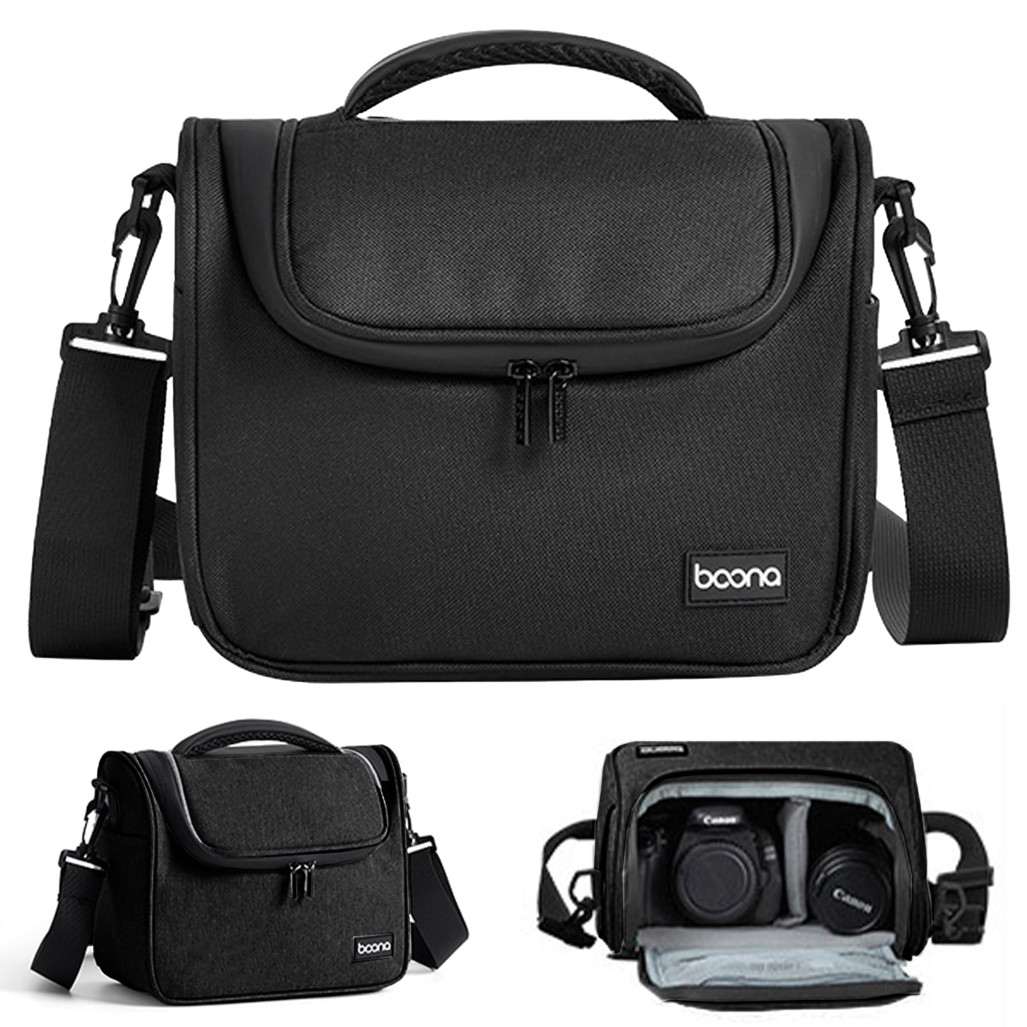 Borsa Fotografica Impermeabile Professionale per Fotocamere SLR/DSLR, Piccola Borsa a Tracolla con Custodia Protettiva Compatibile con Canon EOS 2000D, Sony Alpha 7 III, Nikon (Nero, Medio)