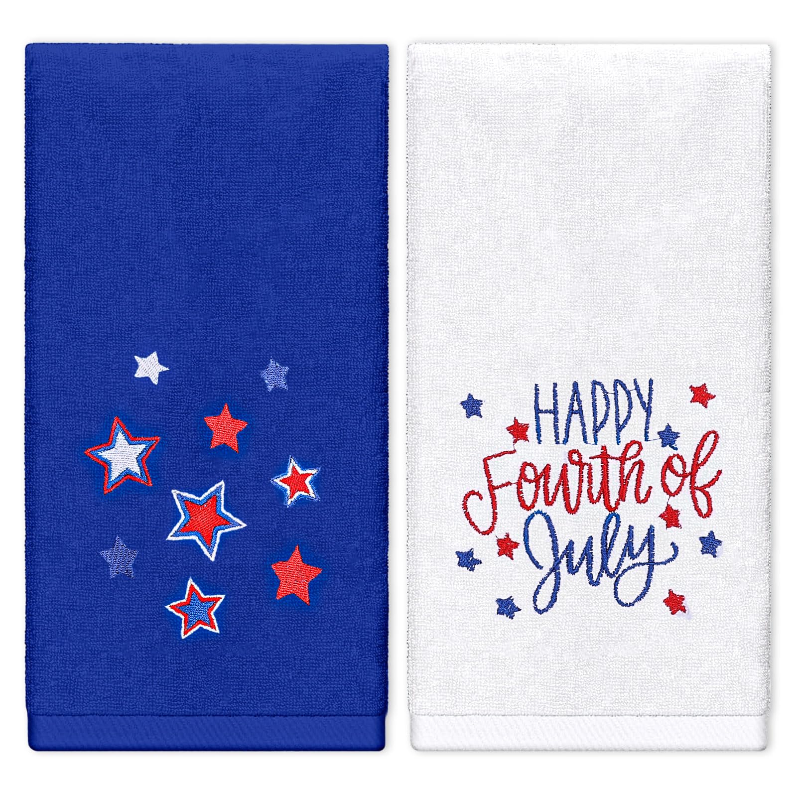 JarThenaAMCS 2Pcs Patriotic July 4th Hand Towels Red Blue White Star Embroidered Cotton Absorbent Bathroom Towel for 250th Anniversary Independence