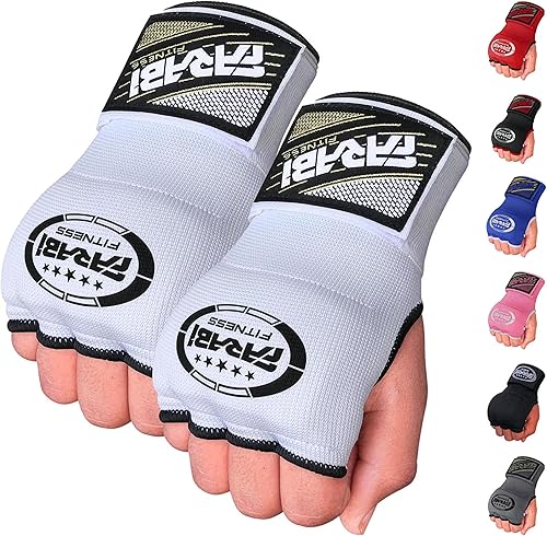 Vista 12 de Farabi - Guantes de boxeo híbridos para niños con protectores de manos, para boxeo, guantes de boxeo de punzonamiento Rojo