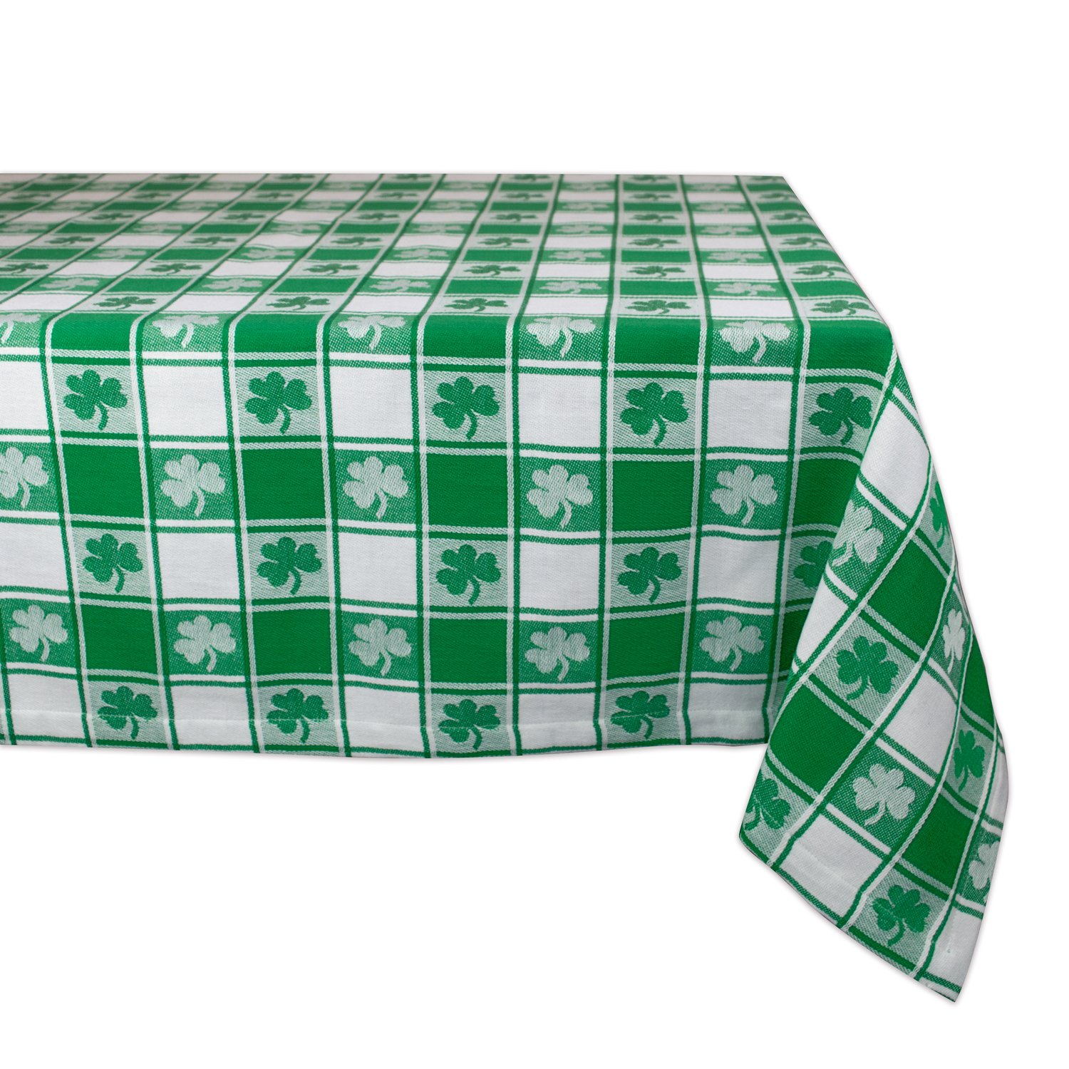 DII 100% Cotton, Machine Washable, Party, St Patrick's Day & Spring Tablecloth, 60x84, Green & White Check with Shamrock, Seats 6 8 People