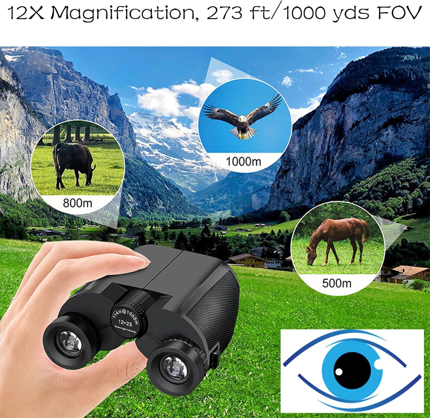 12x25 Compact Binoculars for Adults & Kids, High Powered Lightweight Waterproof Binoculars with Large Eyepiece, Low Light Vision for Bird Watching, Hunting, Travel, and Sightseeing - Image 6