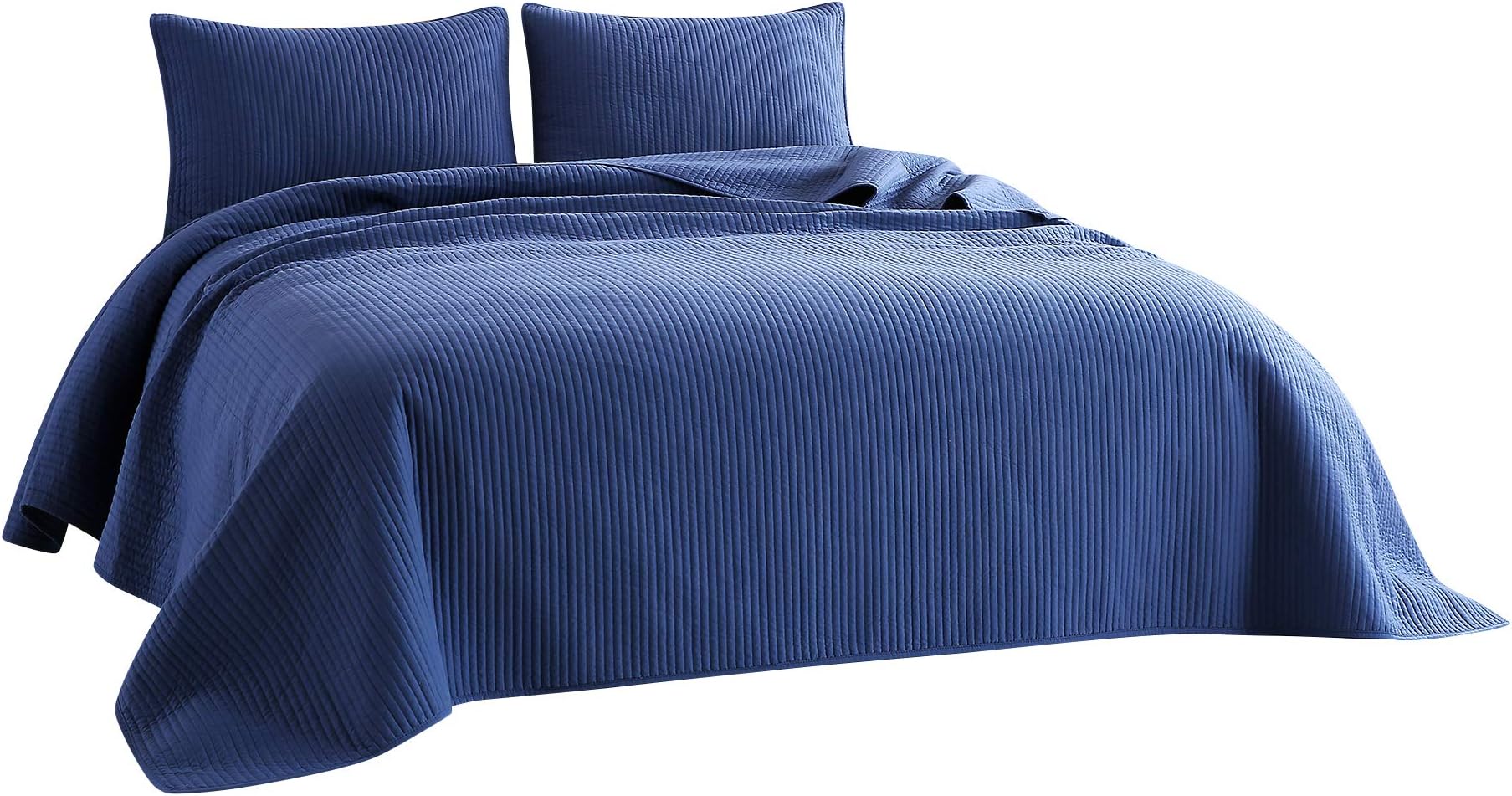 3-Piece Luxury Quilt Set with Sham(s), Ultra Soft Microfiber Bedspread and Coverlet with Half Inch Channel Stitch Design, Oversized, King, Blue Indigo