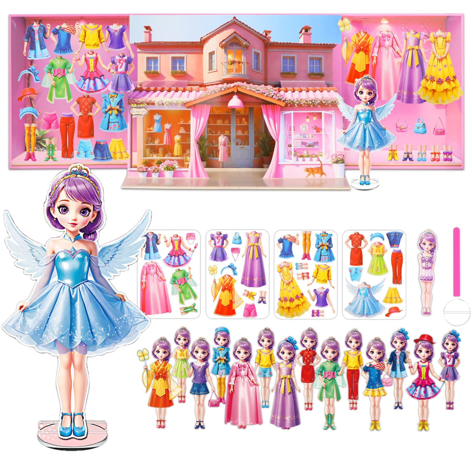 OSQI Princess Magnetic Dress Up Dolls Games, Magnetic Dress Up Play Set for Girls, Travel Road Trip Airplane Activity Toys with 3D Magnetic Game Scene, Magnetic Paper Dolls for Girls Ages 4-7