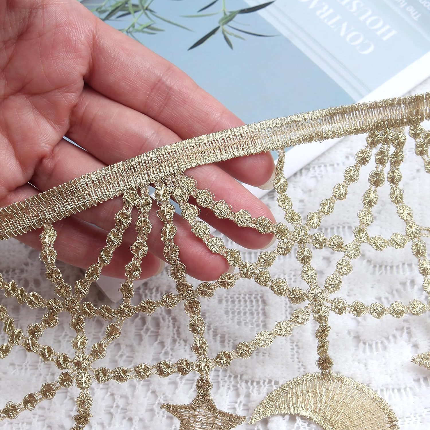 5 Yards Gold Lace Trim Sewing Embroidered lace with Tassel Design (Gold #B01 (5Yard))