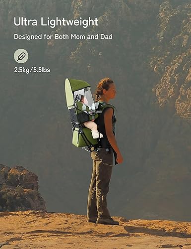 Miniatura 3 de besrey Mochila transportadora para bebé, mochila de senderismo para niños pequeños con asiento de seguridad de 3 alturas, correas ajustables y