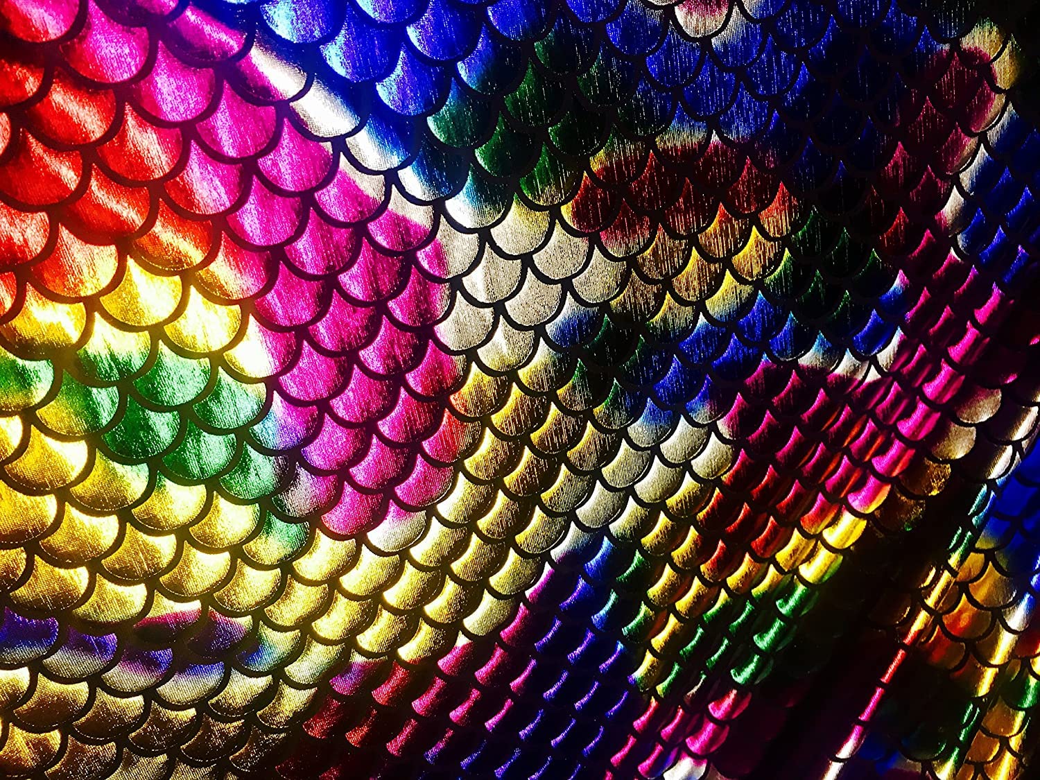 LushFabric Mermaid Scale Print Fabric Fish Tale Scales Foil, 2 Way Stretch Material Lycra Spandex, Bikini, Costume, Dress
