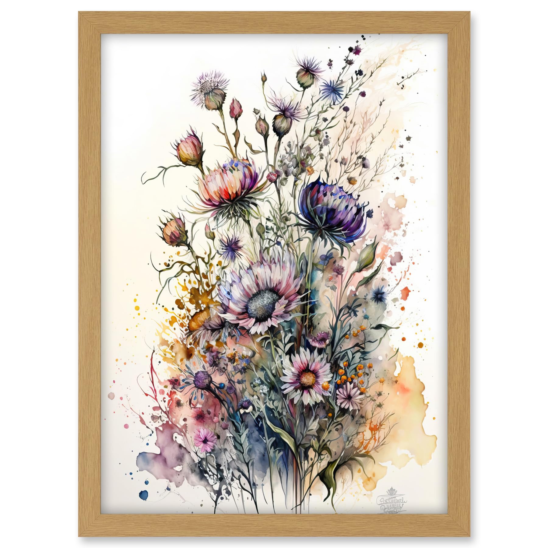 Artery8 Spring Wildflowers Watercolour Boho Illustration Artwork Framed A3 Wall Art Print