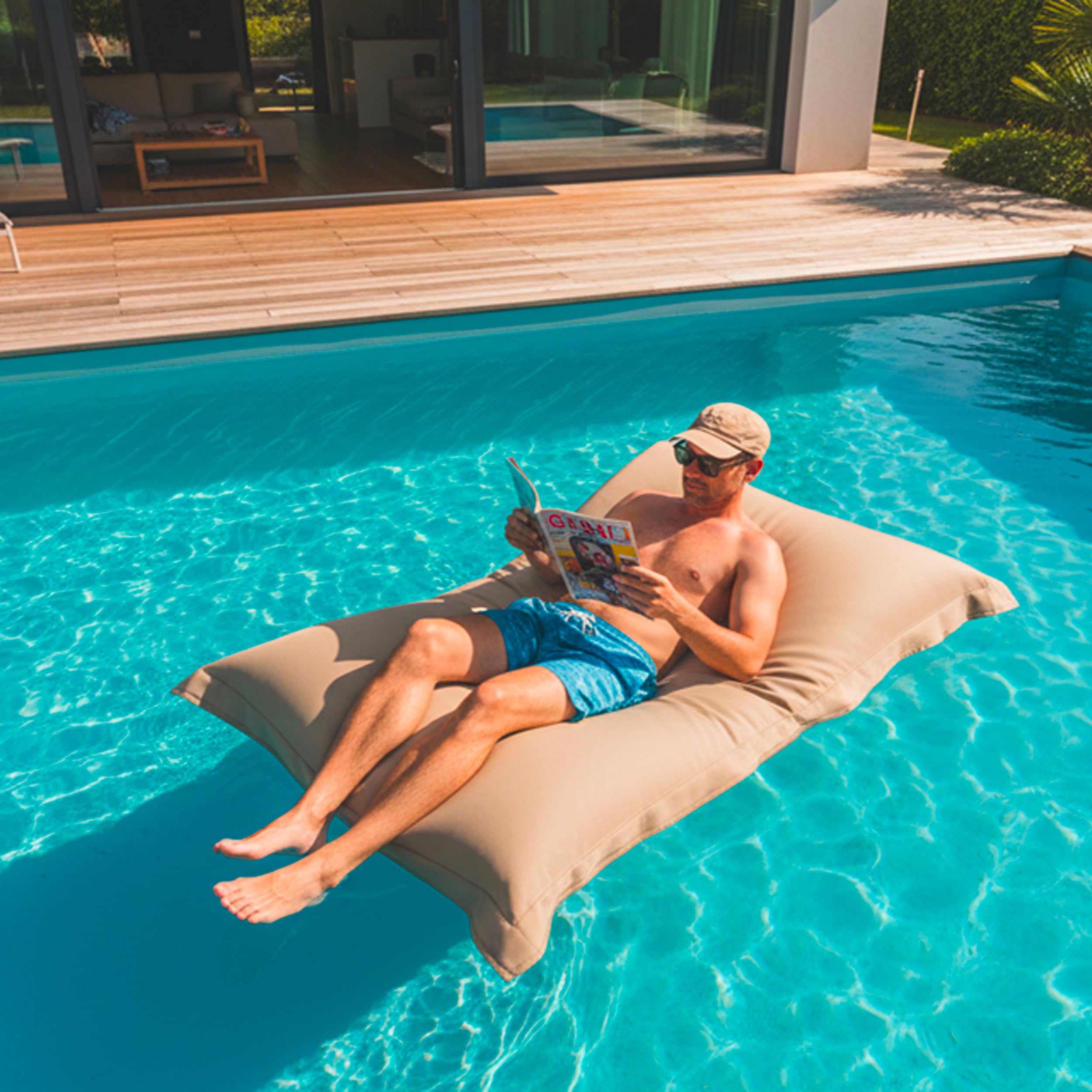 LIVEDECO - Ogromna pufa XXL zdejmowana, pływająca do basenu, Beige Pool BiG52