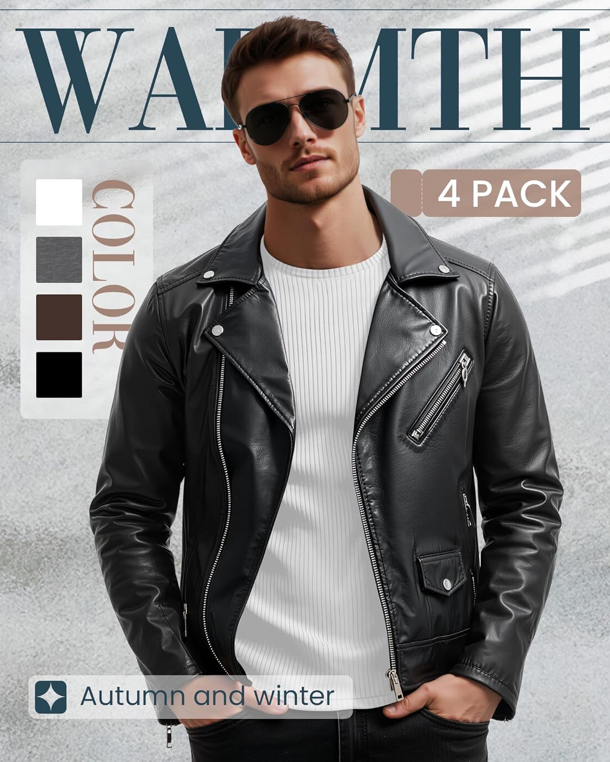 4 Pack Men's Thermal Shirts, Cotton Raglan Sweater Crew Neck Long Sleeve Ribbed Knit Pullover Slim Base Undershirt - Image 3