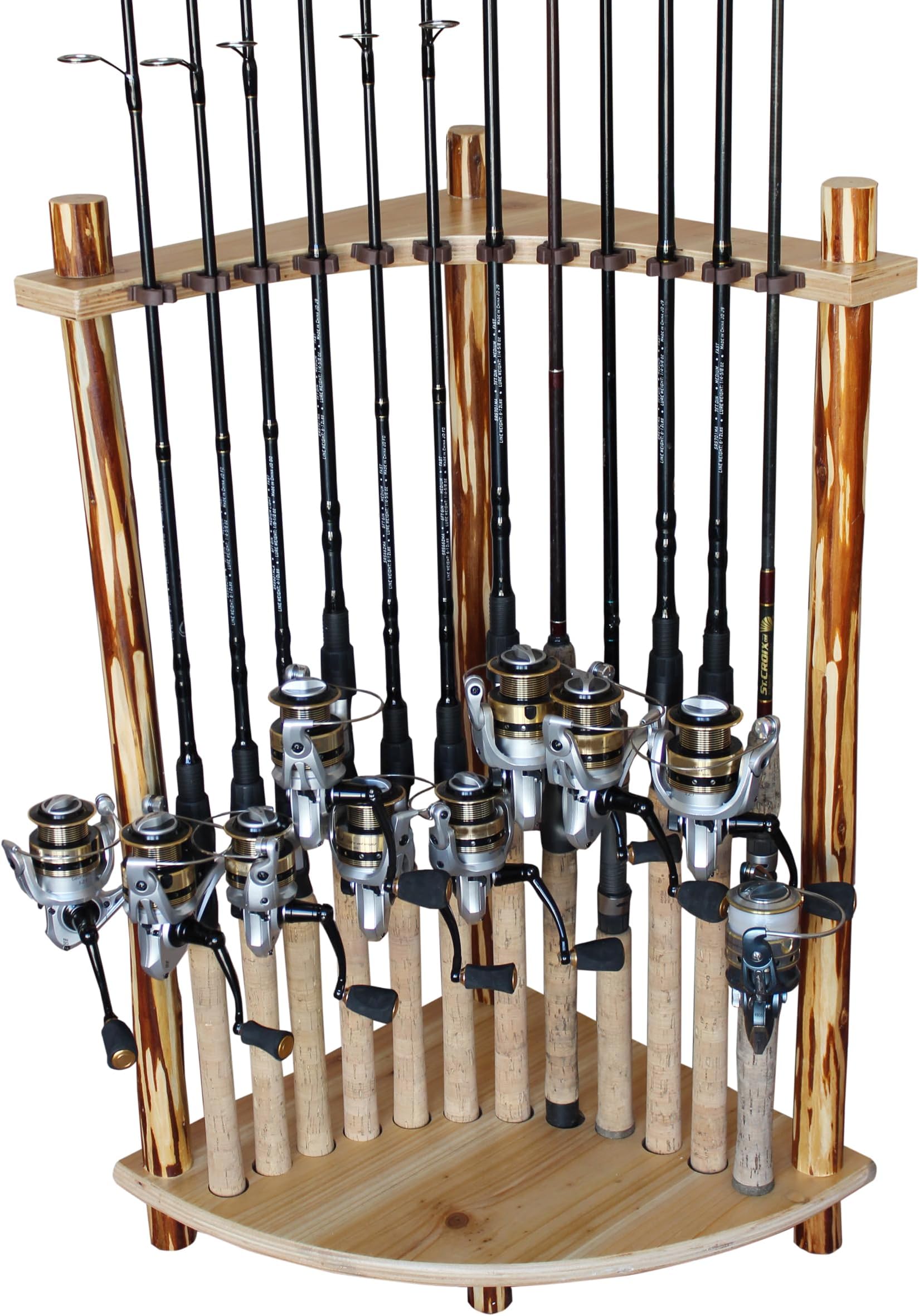 Rush Creek Creations - 10 Fishing Rod and Fishing Pole Holders for Garage, Fishing Gear, Accessories & Tackle Organizer, Vertical Fishing Pole/Rod Corner Storage Rack - 15.35"D x 15.35"W x 26.85"H
