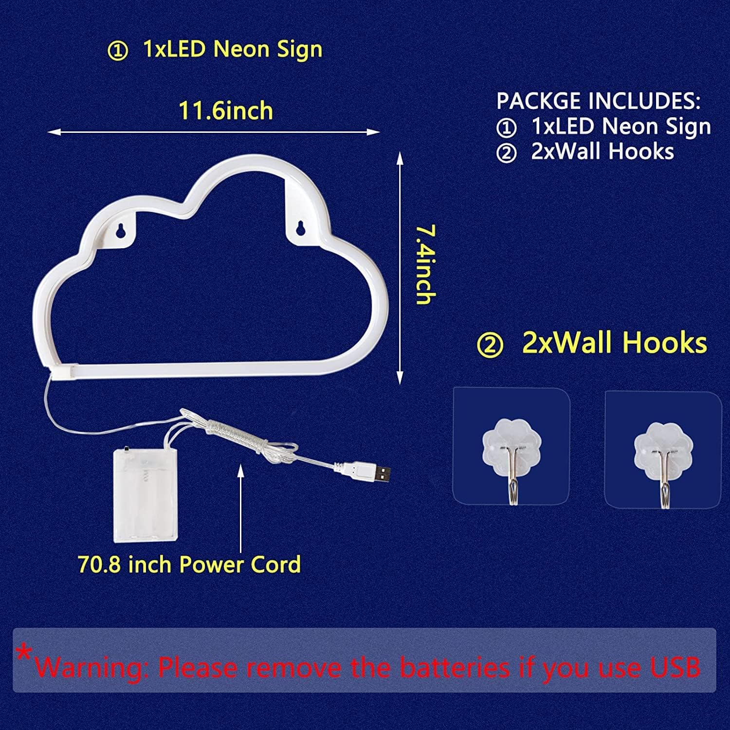 Cloud Neon Sign Purple Cloud Light Sign for Wall Decor,Battery or USB Powered Clouds Shaped LED Sign Decoration Lights for Bedroom Aesthetic Teen Girl Kid Room Christmas Birthday Wedding Party - Image 5