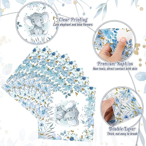 Miniatura 2 de 100 servilletas de papel de 2 capas de elefante para baby shower, para cóctel, elefante, baby shower, servilletas desechables para decoración,