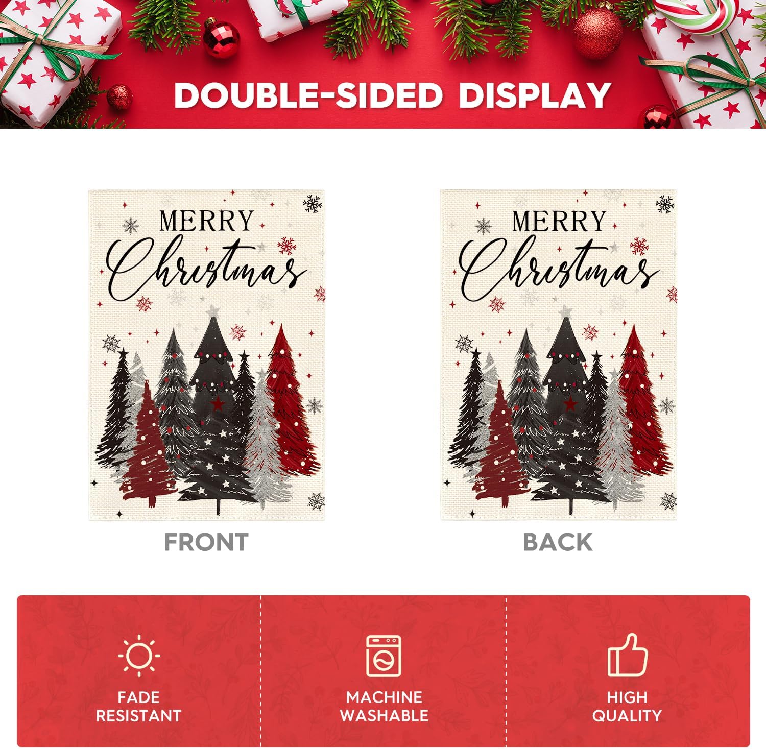 AVOIN colorlife Merry Christmas House Flag 28x40 Inch Double Sided Outside, Christmas Tree Snowflake Winter Holiday Yard Outdoor Decorative Flag - Image 6