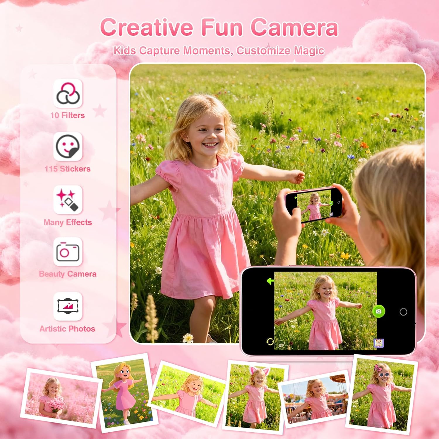 AI Digital Camera for Kids with WiFi, Photo Recognition & Voice Dialogue, 4" Touch Screen AI Kids Smart Camera with Dual Lens, Portable Learning Toy, Christmas Birthday Gift for Ages 3-15 (Pink)