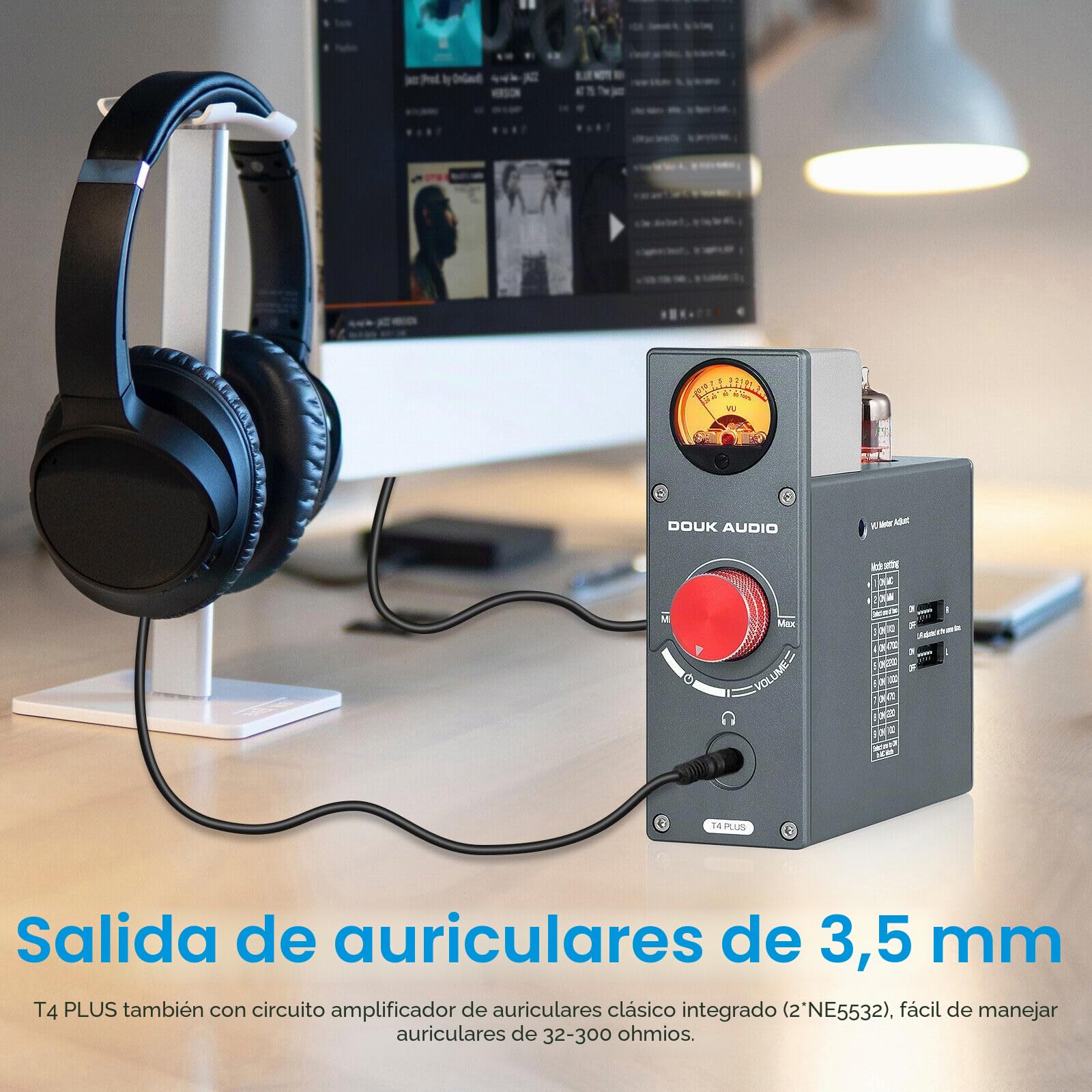 Nobsound Douk Audio JAN5654 T4 Plus HiFi Tubo de válvula preamplificador Phono MM/MC para Platino Giratorio, Mini preamplificador estéreo Auriculares Amplificador con medidor de Vista